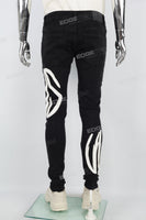 Men's Black Ripped Jeans with White Leather Patch
