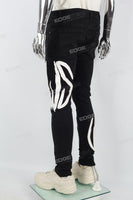 Men's Black Ripped Jeans with White Leather Patch