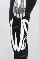 Men's Black Ripped Jeans with White Leather Patch