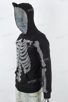 Men's Rhinestone Hooded Zip Black Knitted Jacket