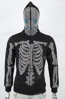 Men's Rhinestone Hooded Zip Black Knitted Jacket