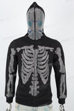 Men's Rhinestone Hooded Zip Black Knitted Jacket