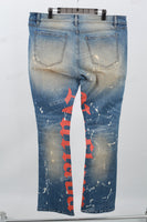 Men's Distressed Printed Blue Denim Flare Pants