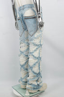 Men's Light Blue Diamond Patch Distressed Jeans