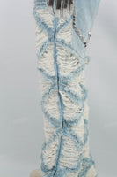 Men's Light Blue Diamond Patch Distressed Jeans