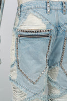 Men's Light Blue Diamond Patch Distressed Jeans