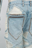 Men's Light Blue Diamond Patch Distressed Jeans