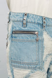 Men's Light Blue Diamond Patch Distressed Jeans