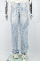 Men's light blue jacquard laser printed baggy jeans