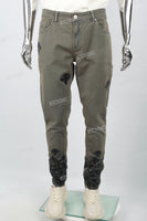 Men's military green leather patch embroidered Skinny casual pants