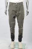 Men's military green leather patch embroidered Skinny casual pants