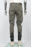 Men's military green leather patch embroidered Skinny casual pants