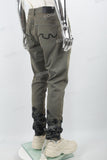 Men's military green leather patch embroidered Skinny casual pants