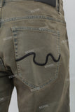 Men's military green leather patch embroidered Skinny casual pants