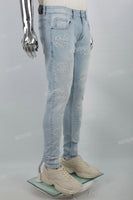 Men's Light Blue Embroidered Skinny Jeans