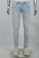 Men's Light Blue Embroidered Skinny Jeans