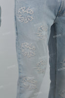 Men's Light Blue Embroidered Skinny Jeans