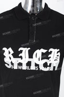 Men's black printed polo shirt