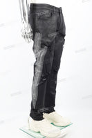 Black waxed and rhinestoned ripped Skinny Jeans
