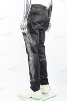 Black waxed and rhinestoned ripped Skinny Jeans