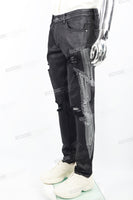 Black waxed and rhinestoned ripped Skinny Jeans
