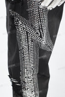 Black waxed and rhinestoned ripped Skinny Jeans