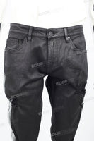 Black waxed and rhinestoned ripped Skinny Jeans