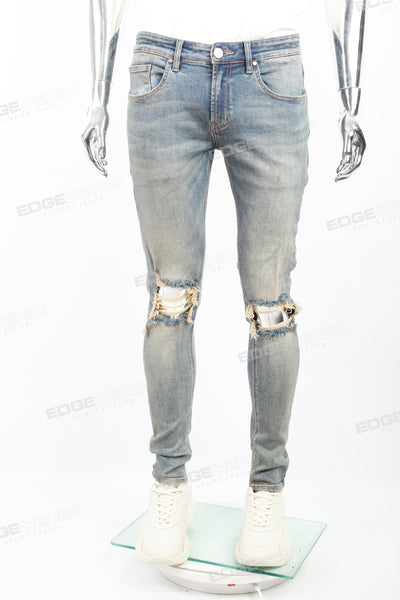 Blue distressed tattered embroidered Skinny Jeans