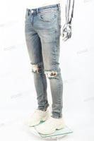 Blue distressed tattered embroidered Skinny Jeans