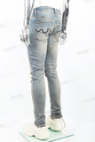 Blue distressed tattered embroidered Skinny Jeans