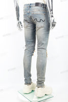Blue distressed tattered embroidered Skinny Jeans