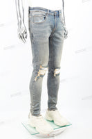 Blue distressed tattered embroidered Skinny Jeans