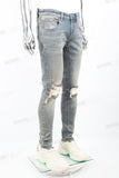Blue distressed tattered embroidered Skinny Jeans