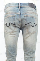 Blue distressed tattered embroidered Skinny Jeans