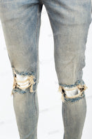 Blue distressed tattered embroidered Skinny Jeans