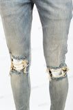 Blue distressed tattered embroidered Skinny Jeans