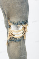 Blue distressed tattered embroidered Skinny Jeans