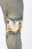 Blue distressed tattered embroidered Skinny Jeans