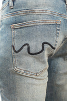 Blue distressed tattered embroidered Skinny Jeans