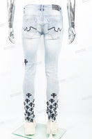 Light Blue Tattered Embroidered Skinny Jeans