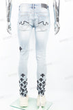 Light Blue Tattered Embroidered Skinny Jeans