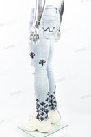 Light Blue Tattered Embroidered Skinny Jeans