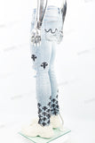 Light Blue Tattered Embroidered Skinny Jeans
