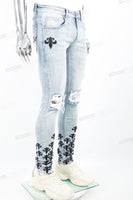 Light Blue Tattered Embroidered Skinny Jeans