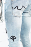 Light Blue Tattered Embroidered Skinny Jeans