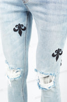 Light Blue Tattered Embroidered Skinny Jeans