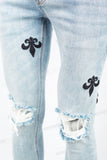 Light Blue Tattered Embroidered Skinny Jeans