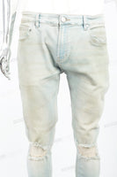 Light Blue Heavy Wash Distressed Embroidered Skinny Jeans