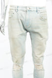 Light Blue Heavy Wash Distressed Embroidered Skinny Jeans