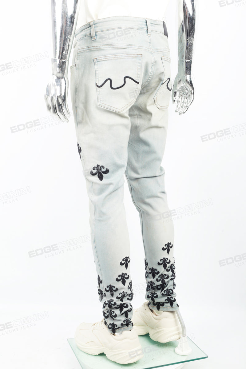 Light blue distressed rewashed tattered embroidered Skinny Jeans ...